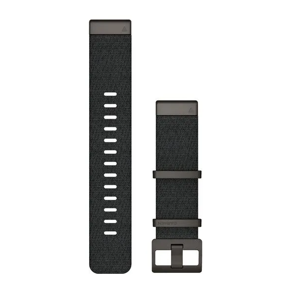 Garmin 010-12738-03 QuickFit 22 watch bands in heathered black jacquard-weave nylon with black hardware