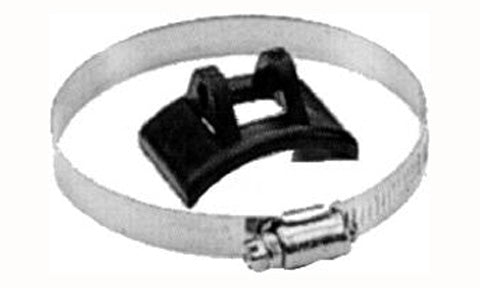 Lowrance 000-10261-001 low profile trolling motor mount, stainless hose clamp holding a black transducer bracket
