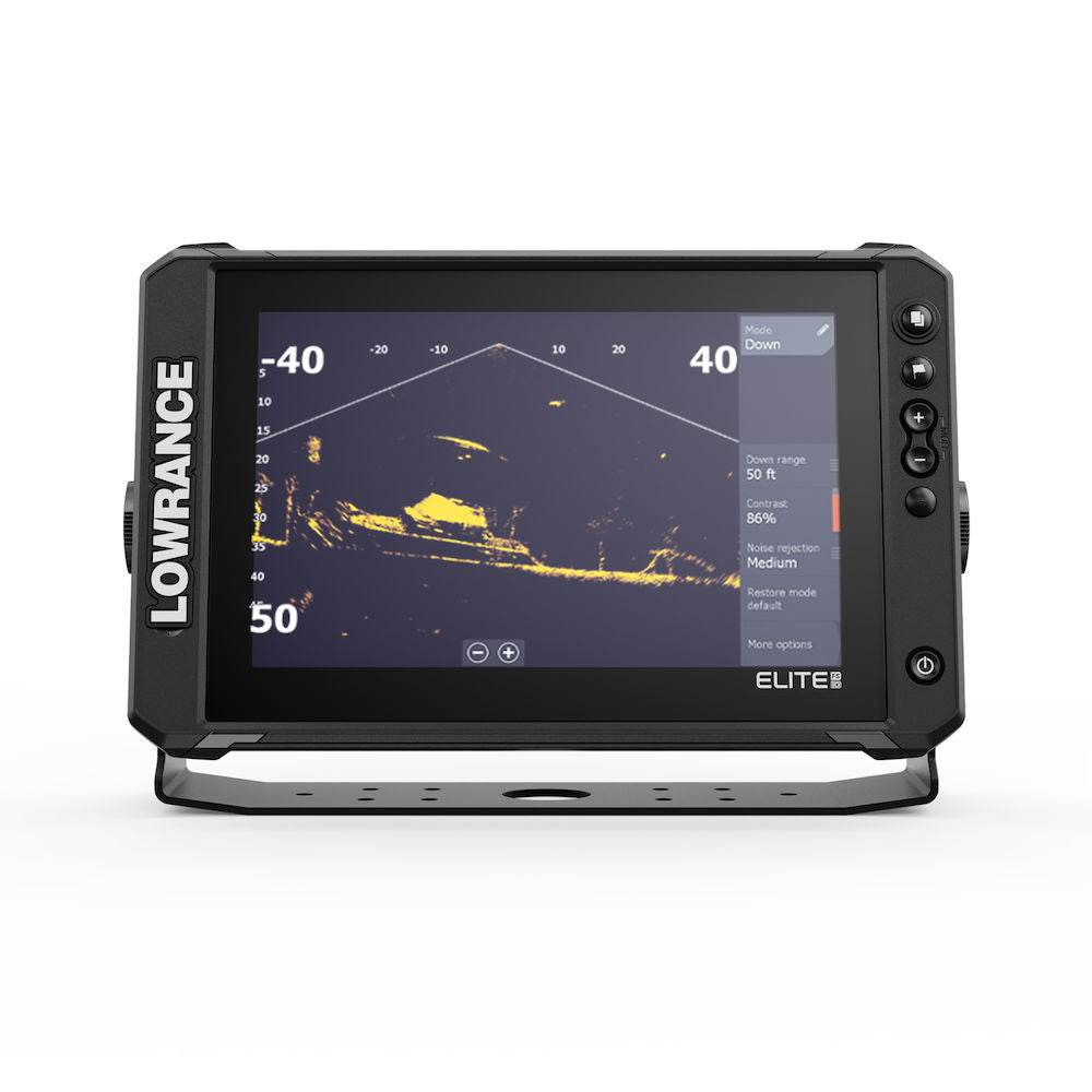 Lowrance 000-16439-001 Elite FS 12 no transducer, front view of a 12 inch display on a bracket showing a sonar image
