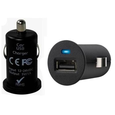 Icom CIGAR.005 cigar charger adapter 5V 1A, black USB car charger, with a second view showing its USB port and blue light