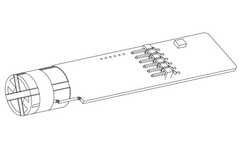 B&G Simrad 000-13715-001 508 and 608 wind sensor spare PCB, line drawing of a circuit board with a round connector end
