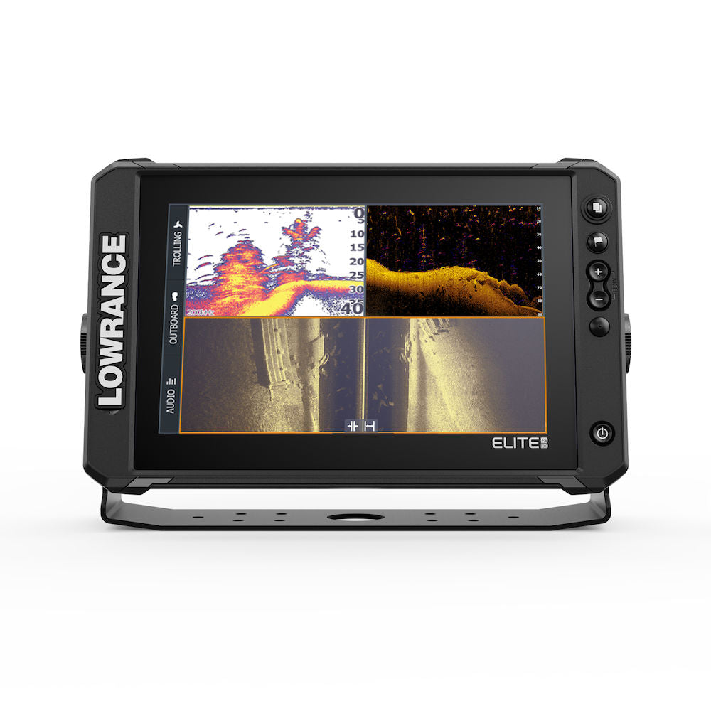 Lowrance 000-16438-001 Elite FS 10 with Active Imaging 3-in-1, front view of a 10 inch display showing sonar and sidescan
