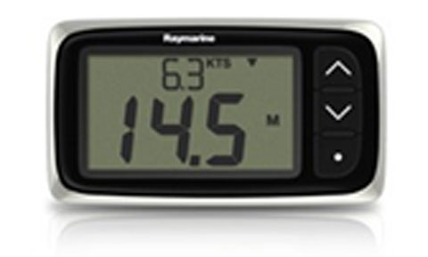 Raymarine E70066 i40 Bidata speed and depth instrument display, black unit reading 6.3 kts and depth 14.5 m