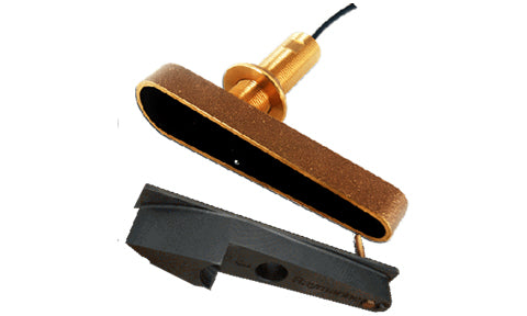 Raymarine A80350 CPT-120 DownVision through hull transducer, bronze body and brass stem above a black fairing