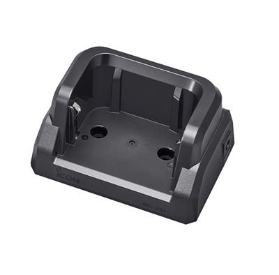 Icom BC-251 desktop charger cradle, empty black charging stand seen from above at an angle