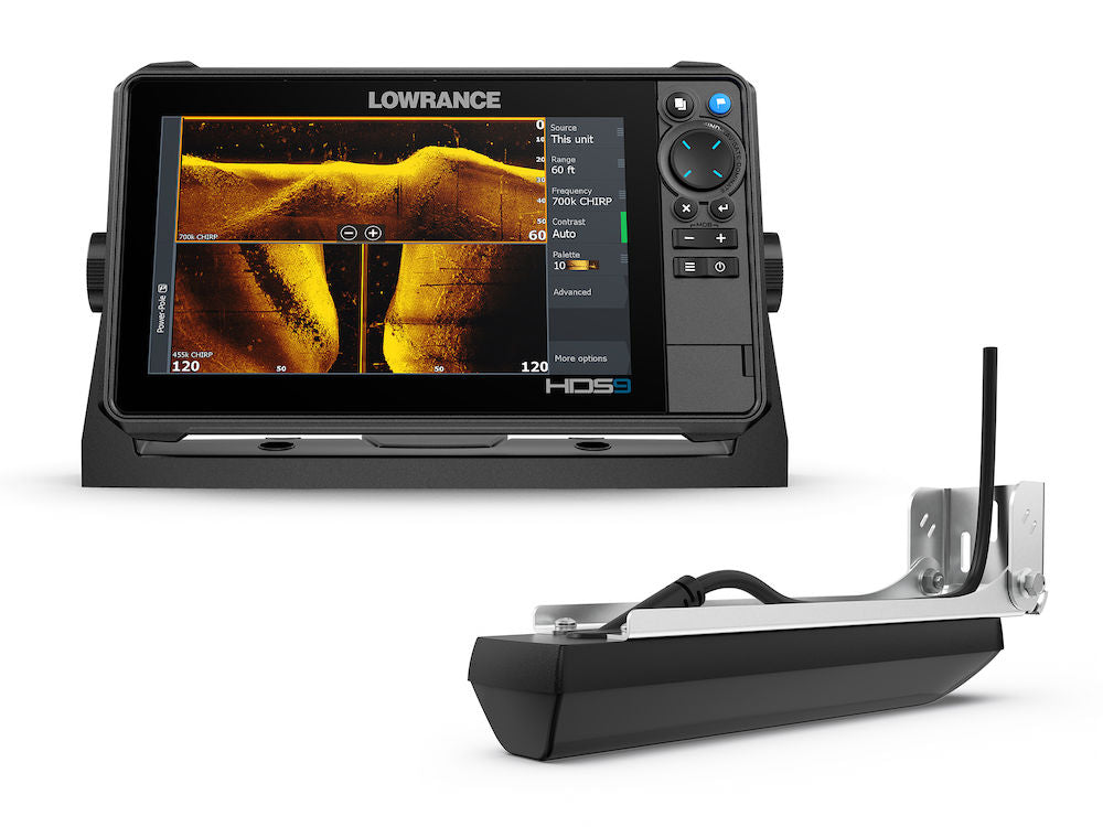 Lowrance 000-15982-001 HDS PRO 9 with Active Imaging HD, 9 inch display showing sonar, with a transom transducer