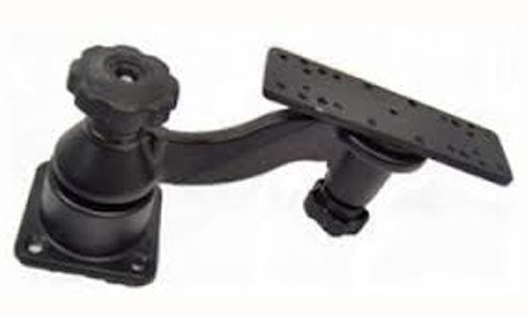 Lowrance MB-35-RAM black swing-arm mounting bracket with round base plate and rectangular RAM-style top plate