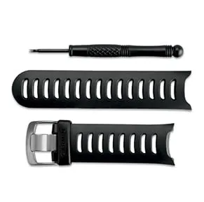 Garmin 010-11251-05 black perforated watch band with steel buckle, plus a small screwdriver