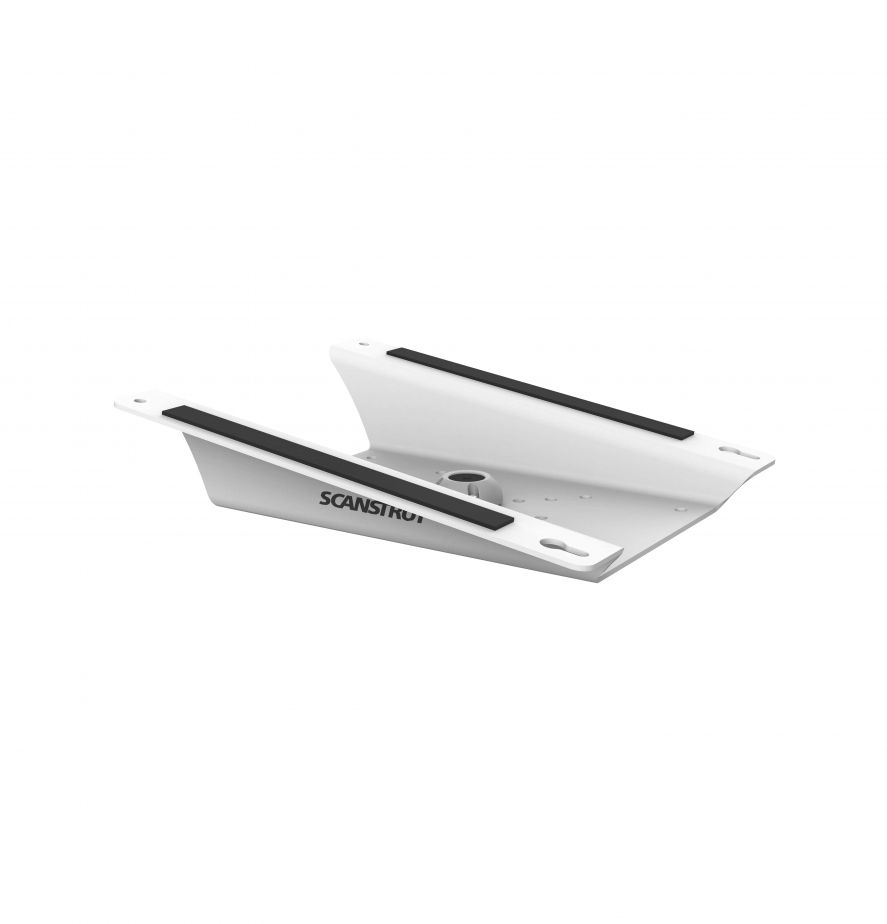 Scanstrut SC-SL-01 white aluminium wedge mount for Starlink, side profile showing angled base and Scanstrut logo