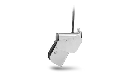 Garmin Panoptix PS21-TM 010-01588-01 forward transducer for trolling motor, steel housing with cable, side view