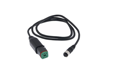 Raymarine E70240 Volvo Penta EVC engine link cable 1 m, coiled black cable with a green Deutsch plug and a round plug