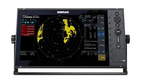 Simrad R3016 16 inch widescreen radar control unit 000-12188-001 showing yellow radar echoes on the display