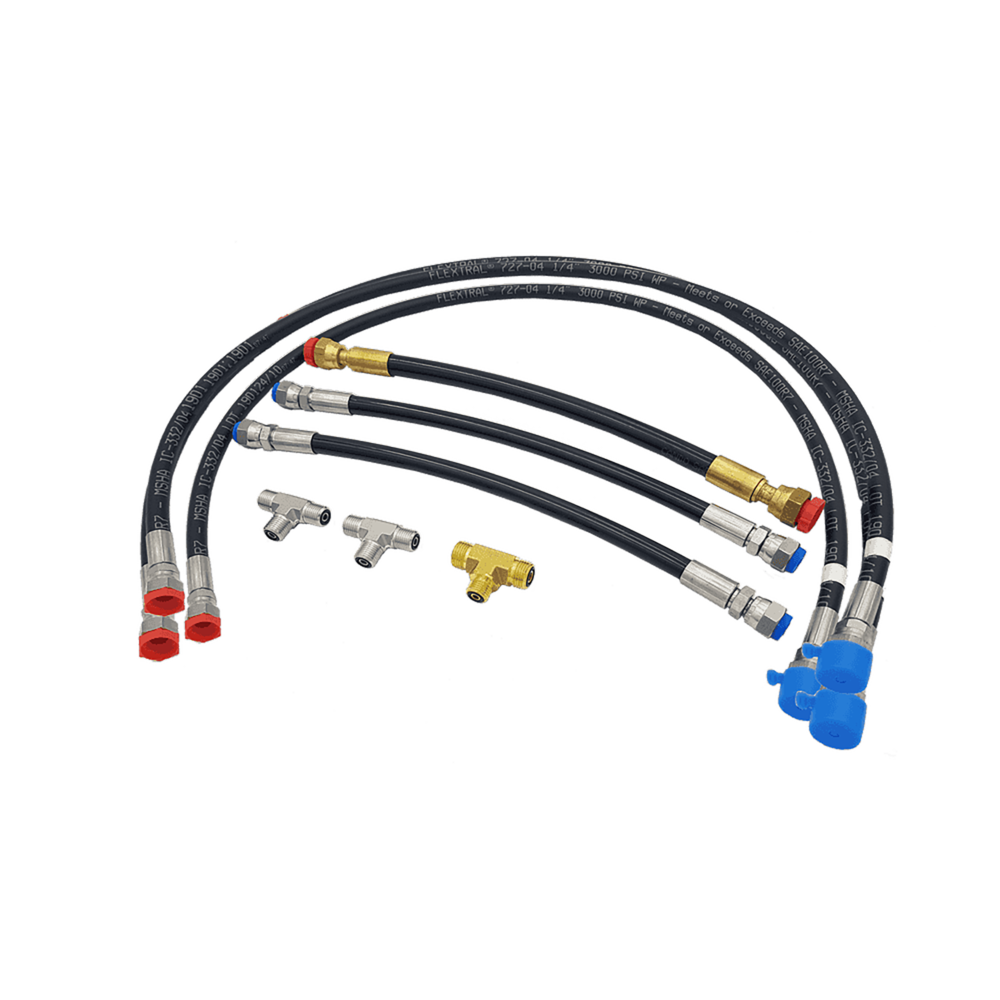 Navico 000-15943-001 Verado autopilot fitting kit, black hydraulic hoses with red and blue ends and brass T-fittings