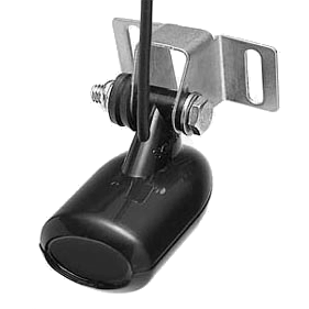 Navico 000-14884-001 9-pin high speed skimmer medium high, black cylindrical transducer on a steel mounting bracket