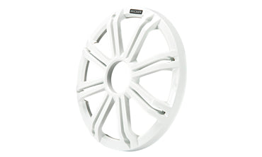 Kicker KM Marine 12 inch subwoofer grill in white, KA45KMG12W, round white spoked grill on white