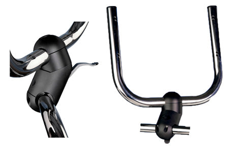Scanstrut FM-2 flex mount, black pivot clamp on stainless tube rails, shown with a separate U-shaped bracket