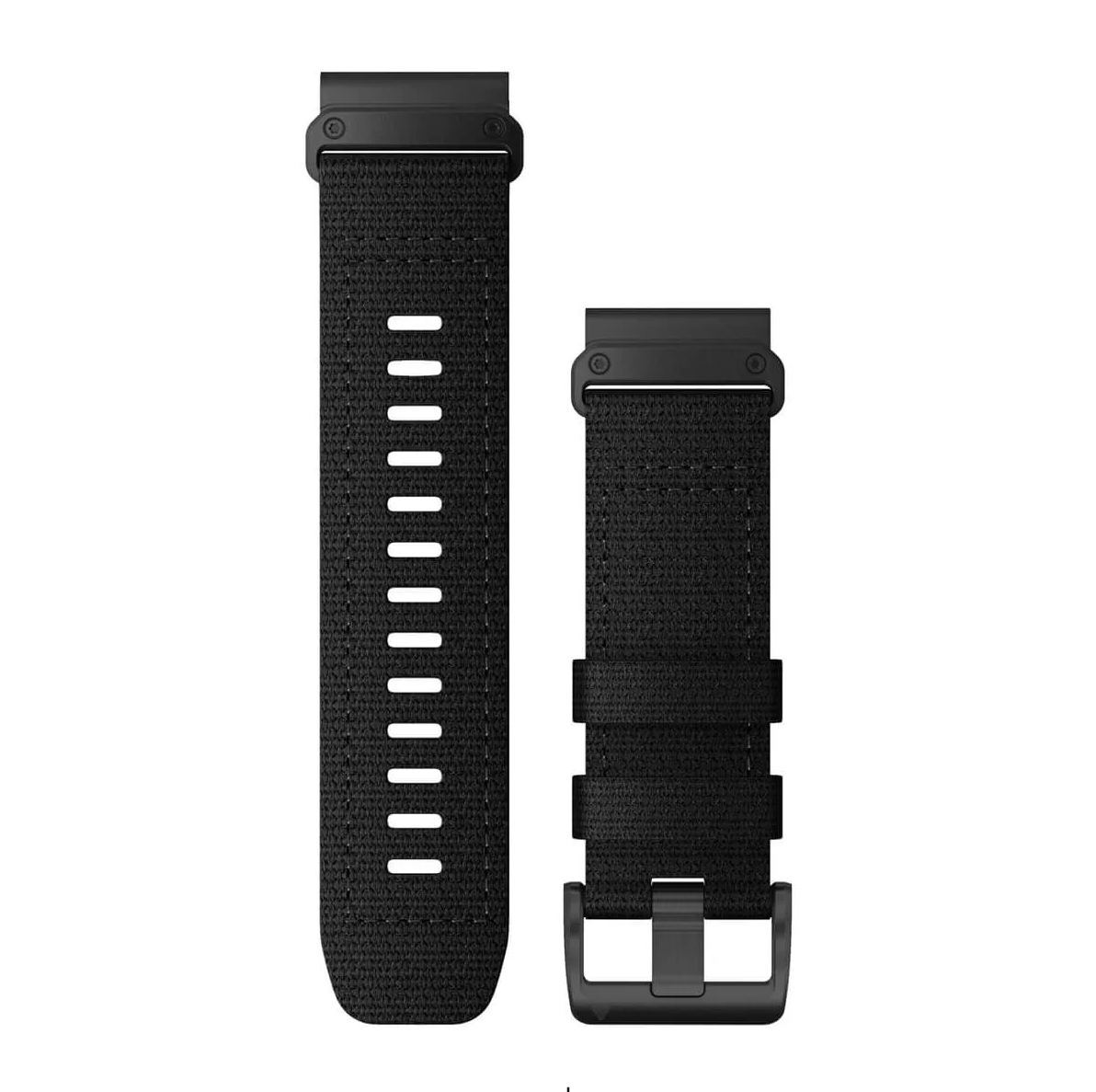 Garmin 010-13010-00 QuickFit 26 watch bands in tactical black nylon with black buckle, textured strap pair