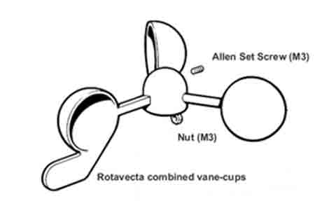 Raymarine D240 RotaVecta cups assembly, line drawing of combined vane and cups with an Allen set screw and nut
