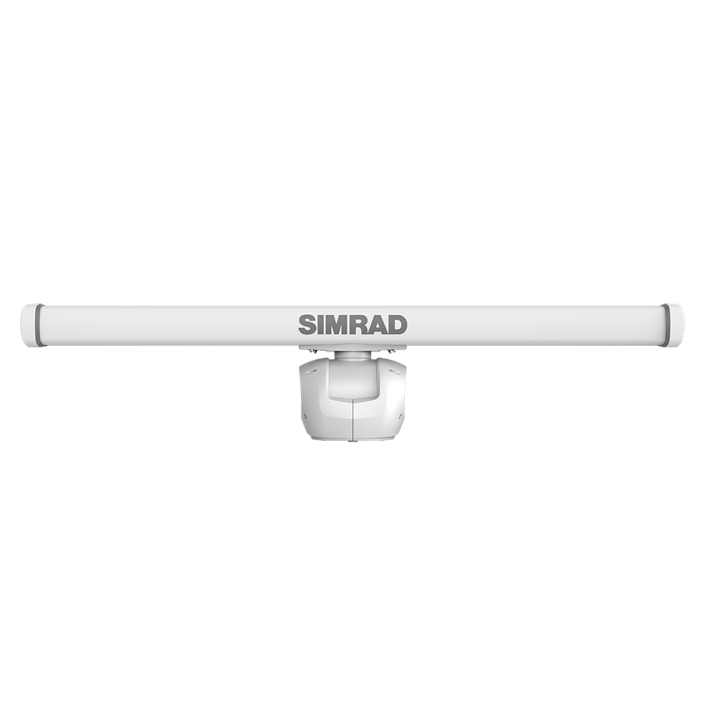 Simrad 000-15760-001 HALO 2006 open array radar, white scanner bar with Simrad lettering on a pedestal