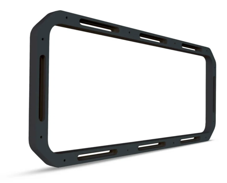 Fusion 010-12591-00 sound panel spacer in black, 16 mm, rectangular frame with slotted edges, angled view