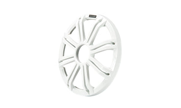 Kicker KM Marine 10 inch subwoofer grill in white, KA45KMG10W, round white spoked grill on white