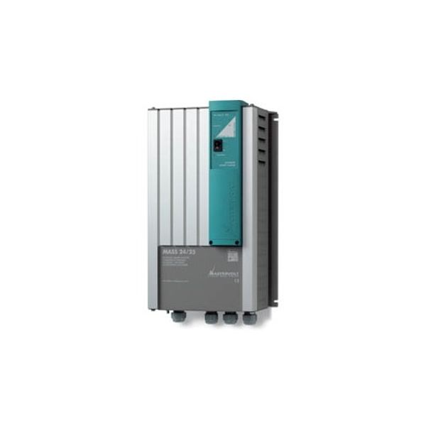 Mastervolt DNV approved Mass 24V 25A charger 40720266, small front view of finned casing with teal control strip