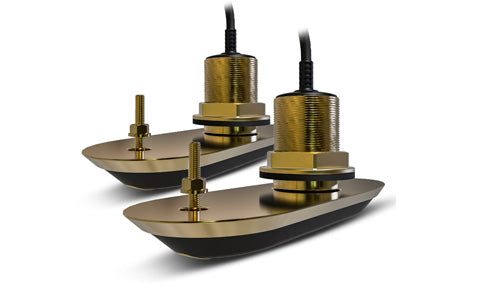Raymarine T70318 RV-212 RealVision 3D through hull transducers, two bronze stems with black fairings and studs