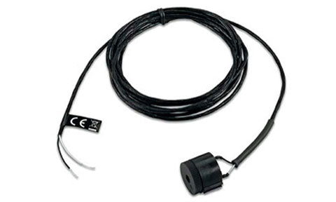 Garmin 010-11056-00 autopilot remote alarm buzzer, black cable with round buzzer disc and bare wire ends