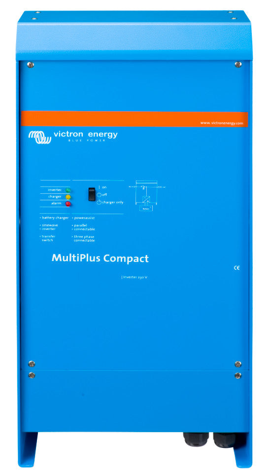 Victron CMP122200000 Phoenix sine wave MultiPlus 12 V 2000 VA compact, upright blue unit with an orange band