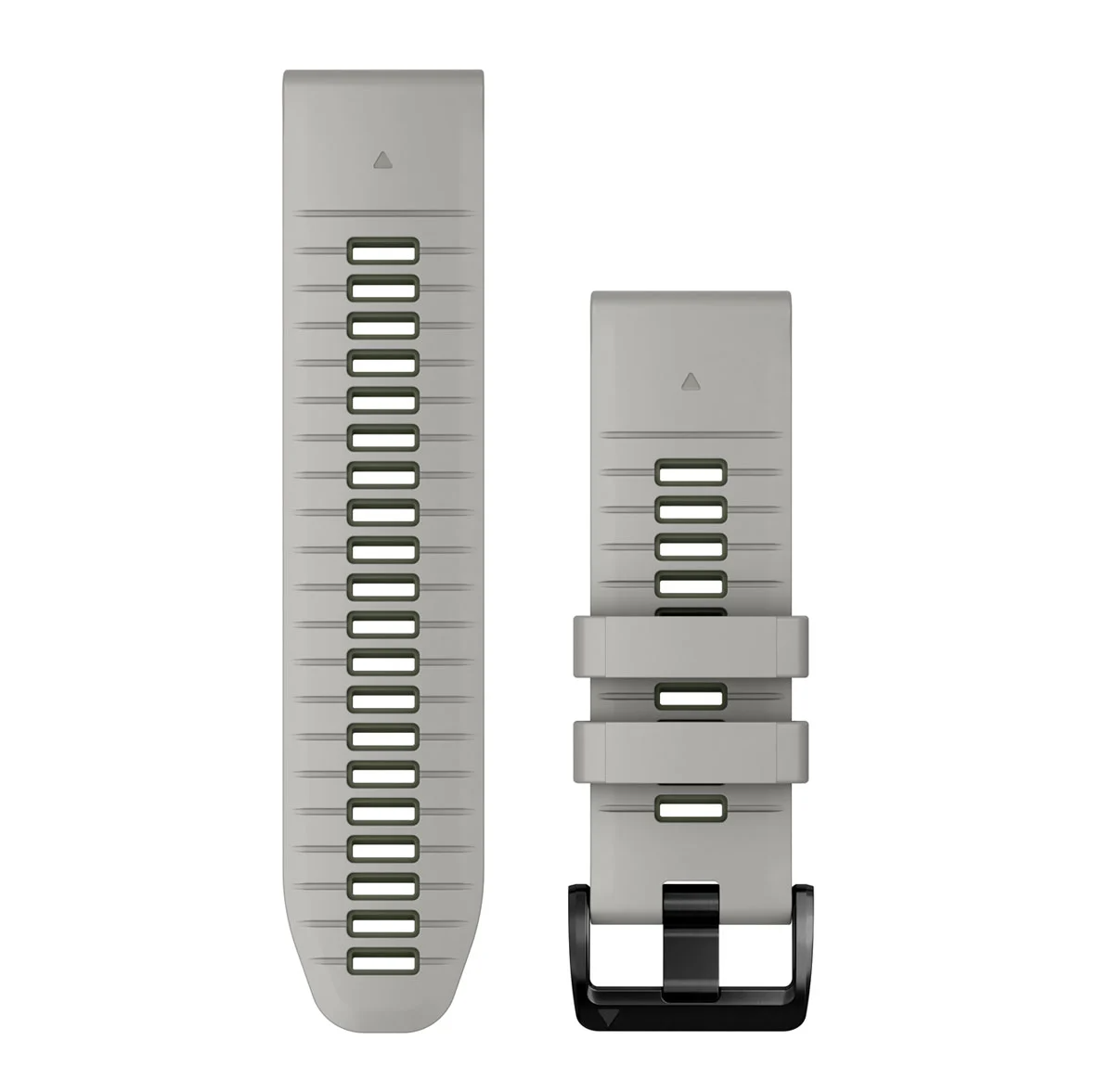 Garmin 010-13281-08 QuickFit 26 watch bands in fog grey silicone with black buckle, strap pair
