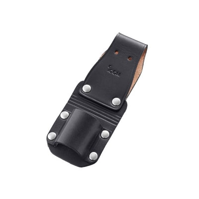Icom MB-96FL leather belt hanger, black leather holster-style radio holder with metal rivets and Icom logo