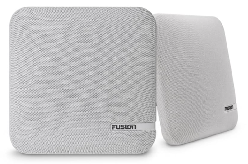 Fusion SM 010-02263-10 6.5in 100 watt classic white shallow mount marine speakers, pair of square cloth-covered speakers