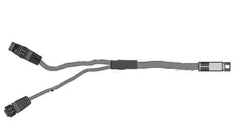 Raymarine A80308 Quantum radar power and data adapter cable, line drawing of a Y cable with two plugs and a plug
