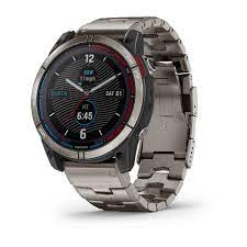 Garmin quatix 7X Solar Edition 010-02541-61 marine smartwatch with titanium bracelet, front view of wind data face