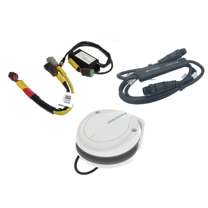 Navico 000-15804-001 steer-by-wire autopilot kit for Volvo, white compass, black cables and an adapter with yellow wiring
