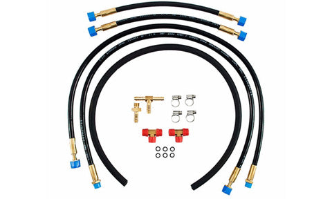 Raymarine A18127 Verado hydraulic autopilot kit, black hoses with blue ends, brass tees, red valves and clips