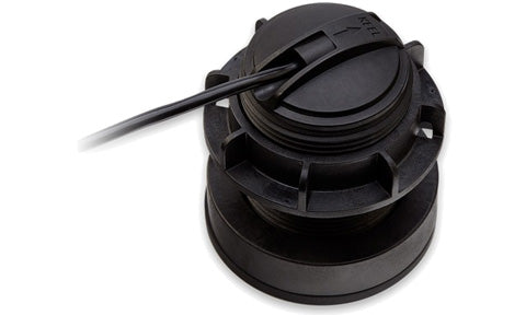 Raymarine E70339 CPT-S 0 degree urethane through hull transducer, black body with ribbed sides, angled view