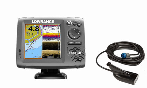 lowrance hook reveal 5 inch fish finders with transducer Hook-5 Chartplotter Fishfinder (000-12656-001) With Autotuning your Eagle Fishing Rod Holder (3 INSHORE Core Tackle Swim Jig (Color):Shadillac