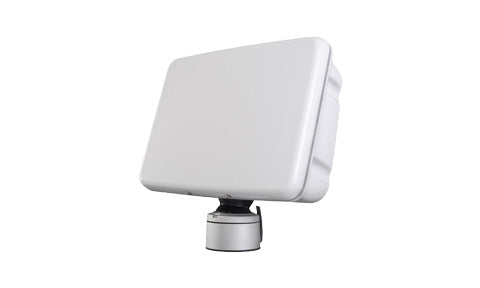 Scanstrut SPD-12-W white deck pod with hinged cover on a swivel base, front three-quarter view on white