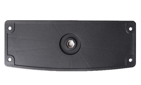 ROKK RL-507 black rectangular top plate with centre fixing and four screw holes, front view on white