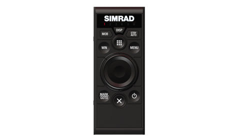 Simrad OP50 000-12364-001 wired remote controller, front view with joystick dial and keypad buttons