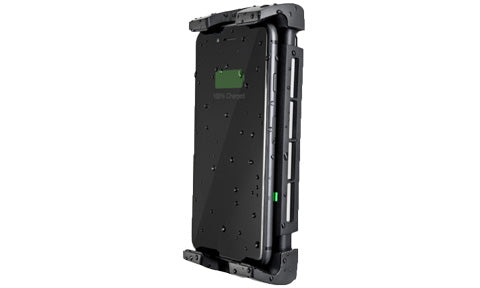Scanstrut ROKK wireless active charger SC-CW-04F, black phone cradle holding a phone that shows it is charging