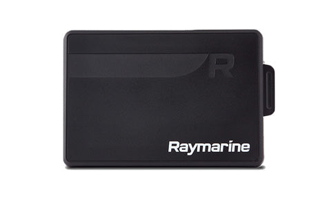 Raymarine R70525 suncover for Axiom 7 trunnion mounted, black cover with Raymarine logo and a tab on the right