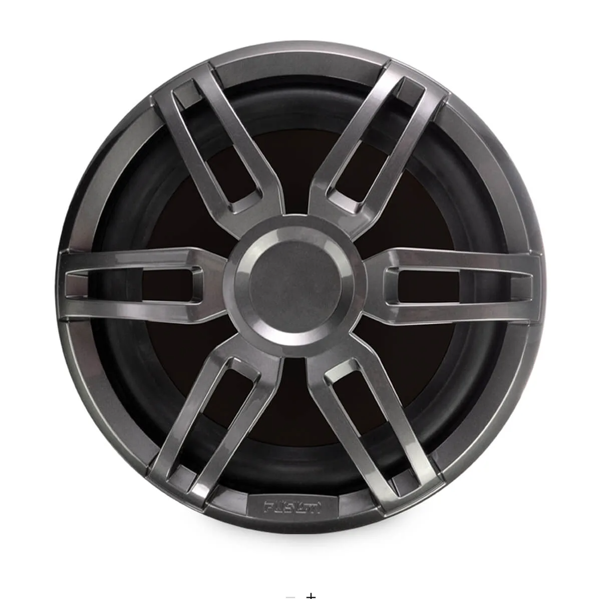 Fusion XS 010-02198-01 10in 600W sports marine subwoofer in grey, front view of six-spoke grille