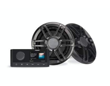 Fusion MS-RA210 010-02250-60 stereo and XS sports speaker kit, black head unit with grey sports speakers