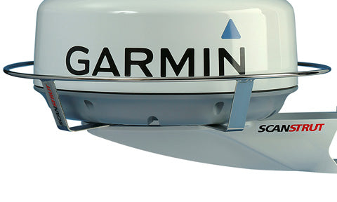 Garmin radome on a Scanstrut SC27 radar guard, stainless ring fitted below the dome on its mount