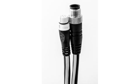 Raymarine A06076 SeaTalkNG to DeviceNet male adaptor cable 1 m, close view of a white plug and a threaded black plug