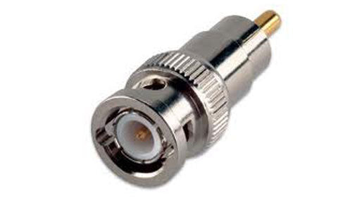 Garmin 010-11376-00 BNC to RCA adapter for connecting to a Garmin camera, silver BNC plug with gold RCA pin