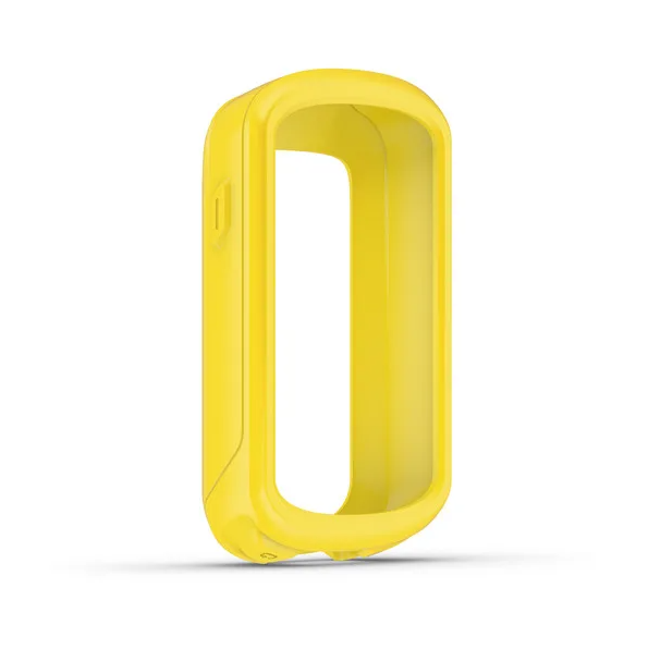 Garmin 010-12792-04 yellow silicone case for Edge 830 cycling computer, front view of open-fronted case