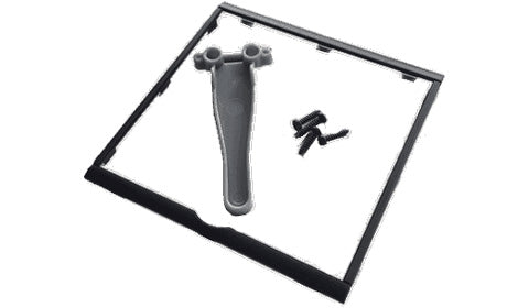 Simrad 000-13951-001 AP44 install kit: black bezel frame, grey control bracket and small screws shown on white